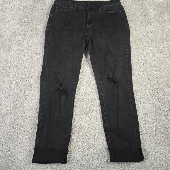 Judy‎ Blue Jeans Womens 9/29 Black Slim Straight Raw Hem Stretch Distressed - Picture 1 of 13